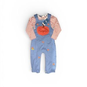 JoJo Maman Bebe Blue Overalls with Orange Pumpkin